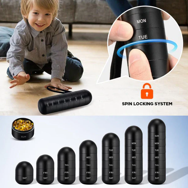 Pill Organizer with 7-Day Compartments and Travel Case