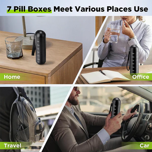 Pill Organizer with 7-Day Compartments and Travel Case