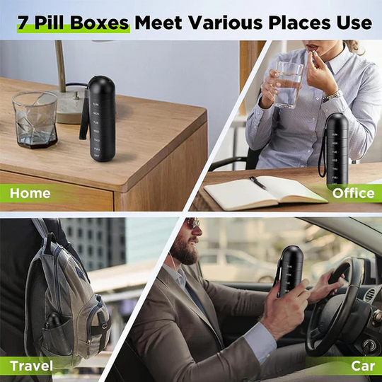 Pill Organizer with 7-Day Compartments and Travel Case