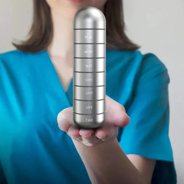 Pill Organizer with 7-Day Compartments and Travel Case