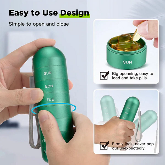 Pill Organizer with 7-Day Compartments and Travel Case