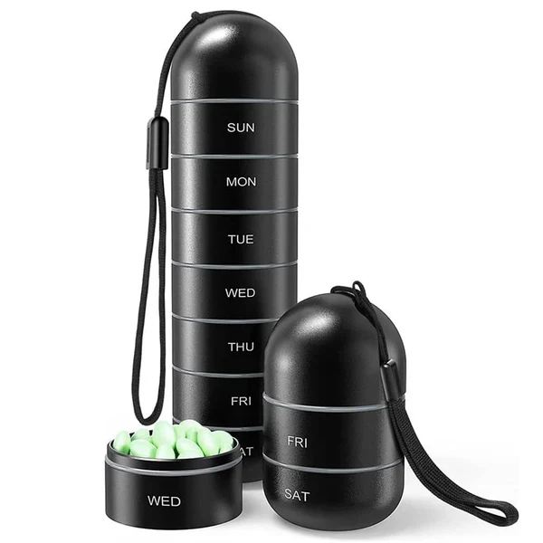 Pill Organizer with 7-Day Compartments and Travel Case