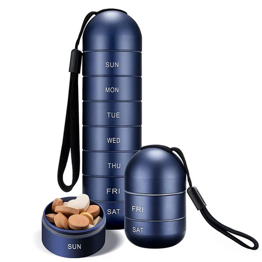 Pill Organizer with 7-Day Compartments and Travel Case
