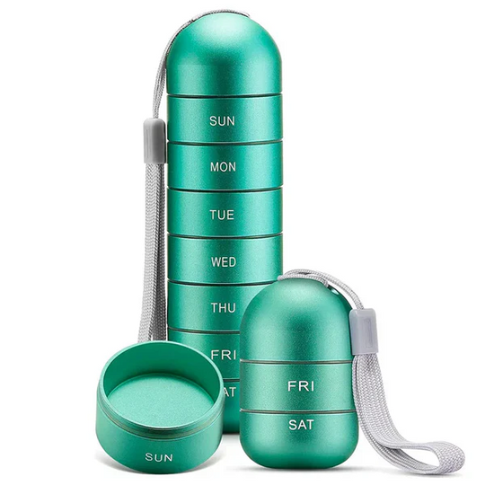 Pill Organizer with 7-Day Compartments and Travel Case
