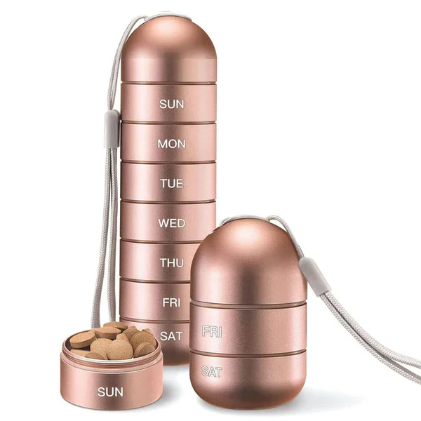 Pill Organizer with 7-Day Compartments and Travel Case
