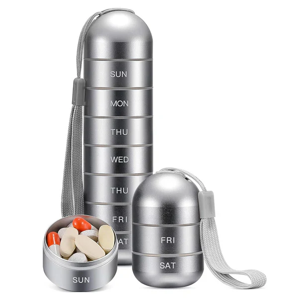 Pill Organizer with 7-Day Compartments and Travel Case