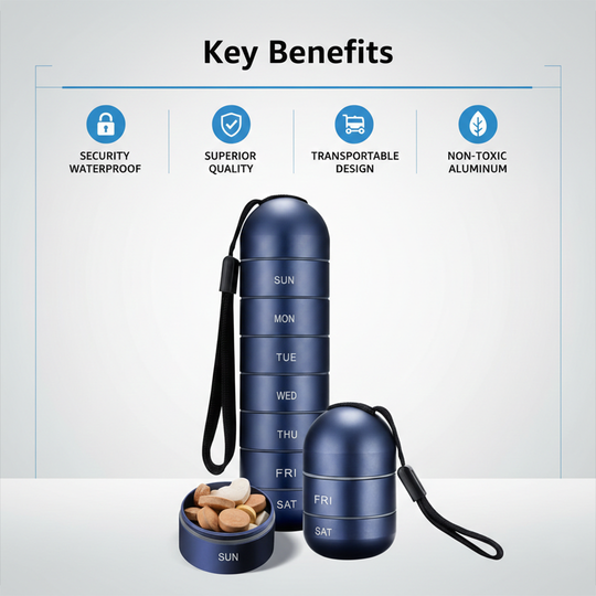 Pill Organizer with Portable Aluminum Design and Seven-Day Capacity