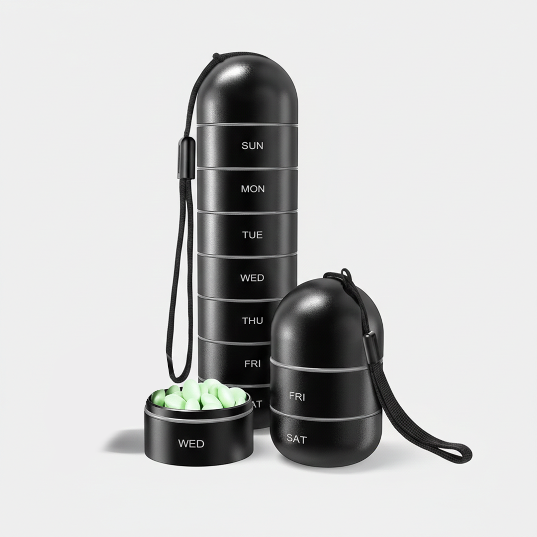Pill Organizer with Portable Aluminum Design and Seven-Day Capacity