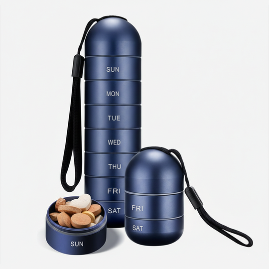 Pill Organizer with Portable Aluminum Design and Seven-Day Capacity