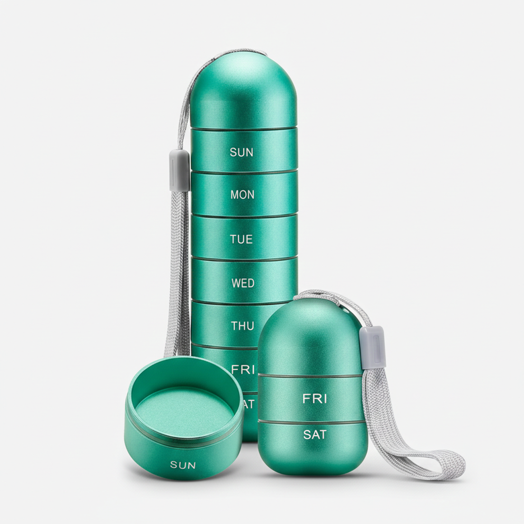 Pill Organizer with Portable Aluminum Design and Seven-Day Capacity