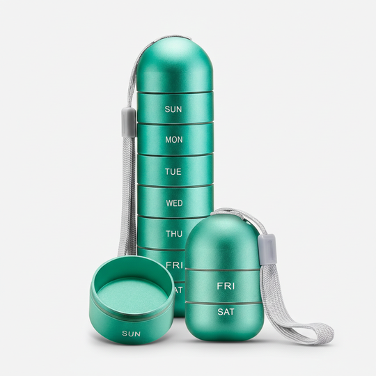 Pill Organizer with Portable Aluminum Design and Seven-Day Capacity