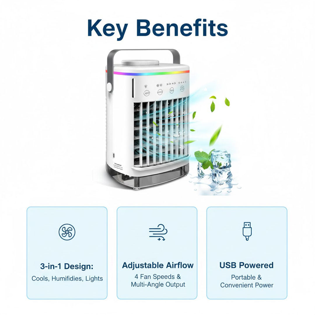 Portable Air Cooler with Humidifier and LED Light