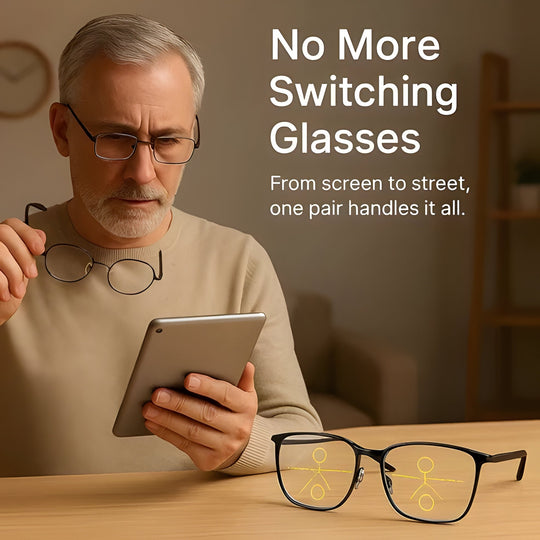 Progressive Glasses with Adaptive Lenses and UV Protection