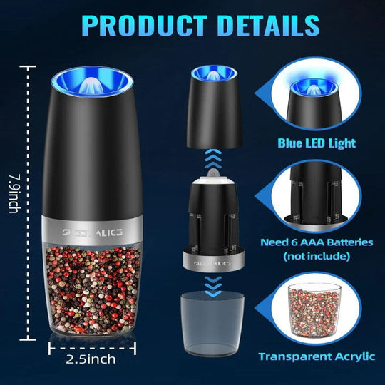 Salt and Pepper Grinders with Adjustable Settings and Stainless Steel