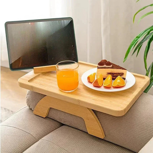 Sofa Arm Table with Non-Slip Grips and Adjustable Fit