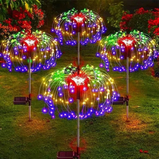 Solar Garden Lights with Bendable LED Strands and Firework Design