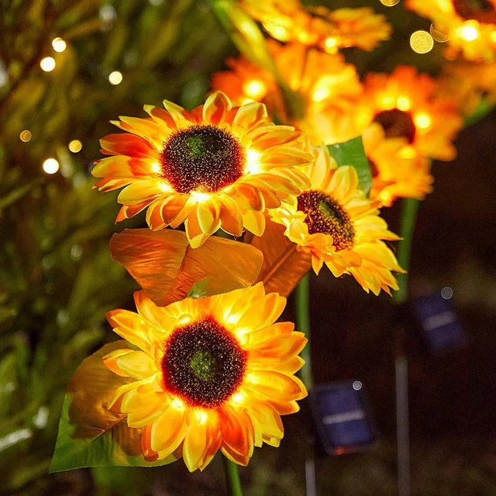 Solar LED Light with Fabric Petals and Iron Frame