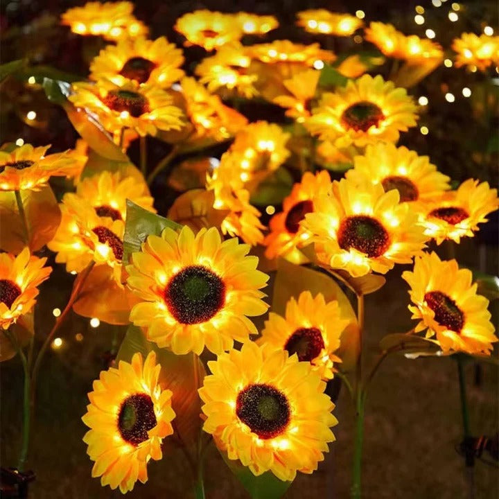 Solar LED Light with Fabric Petals and Iron Frame