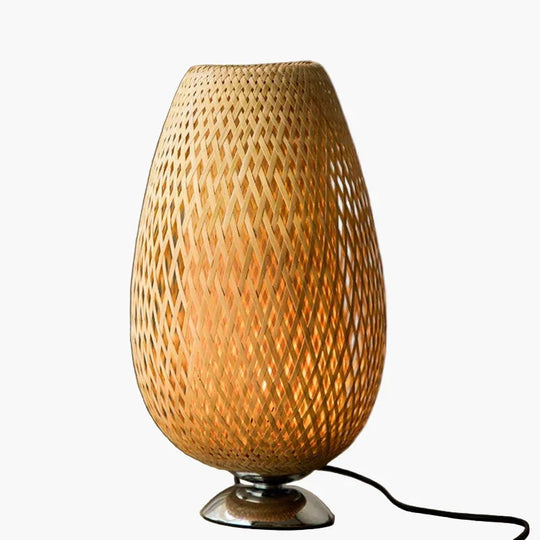 Table Lamp with Bamboo Shade and Wooden Base