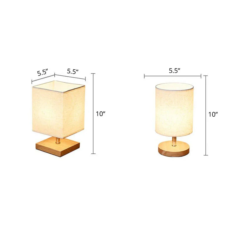 Table Lamp with Fabric Shade and Wooden Base