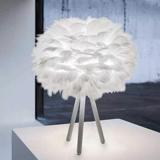 Table Lamp with Feather Shade and Tripod Base