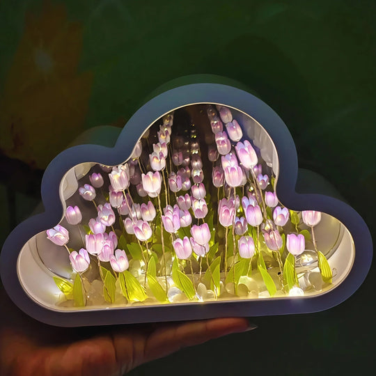 Table Lamp with Floral Design and Infinity Mirror
