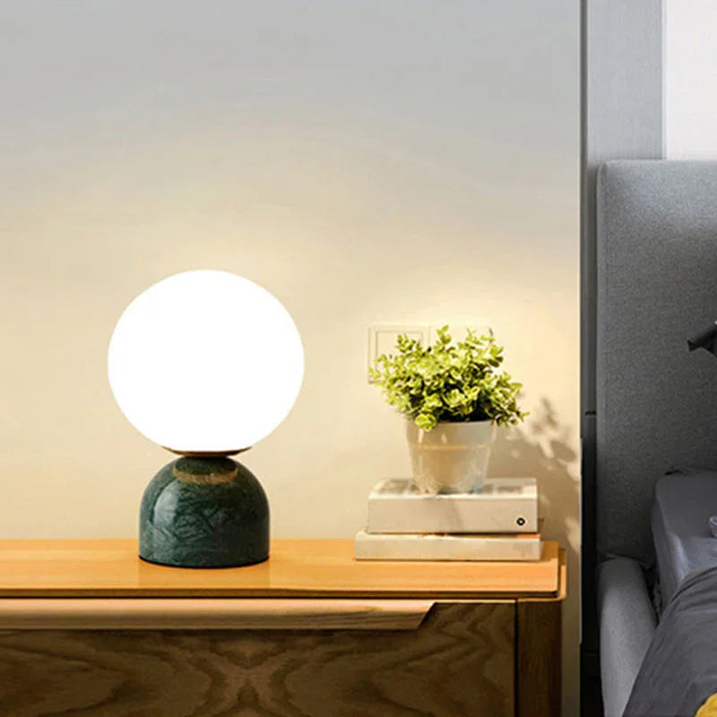 Table Lamp with Glass Globe and Stone Base