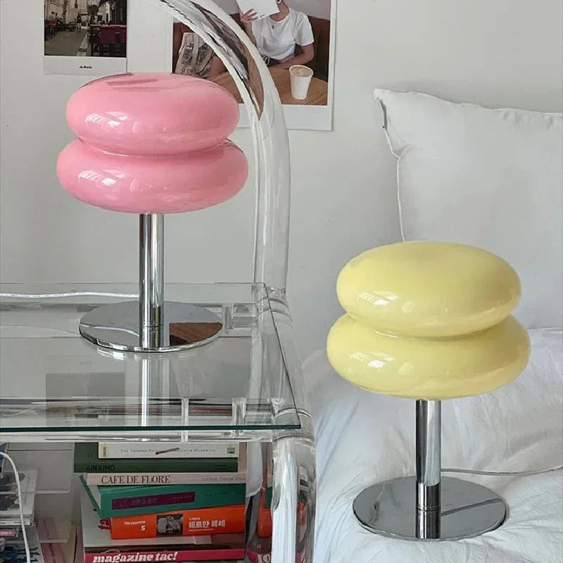 Table Lamp with Glass Shade and Chrome Base