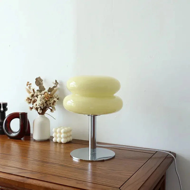 Table Lamp with Glass Shade and Chrome Base
