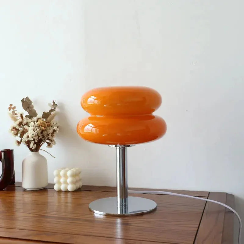 Table Lamp with Glass Shade and Chrome Base