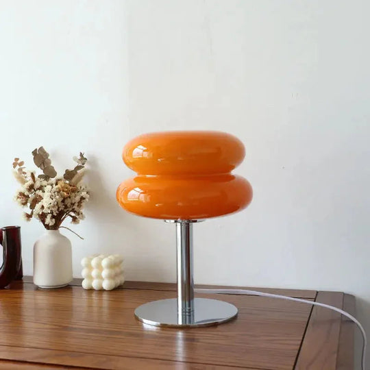 Table Lamp with Glass Shade and Chrome Base