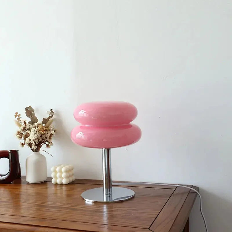 Table Lamp with Glass Shade and Chrome Base