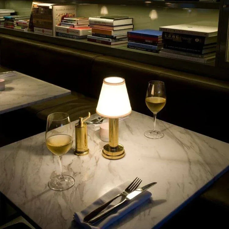 Table Lamp with Gold Base and Fabric Shade