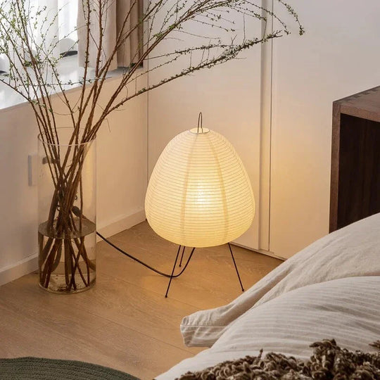 Table Lamp with Japanese Design and Paper Shade