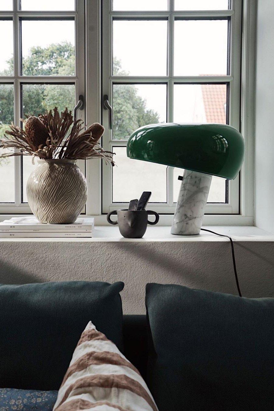 Table Lamp with Marble Base and Metal Shade