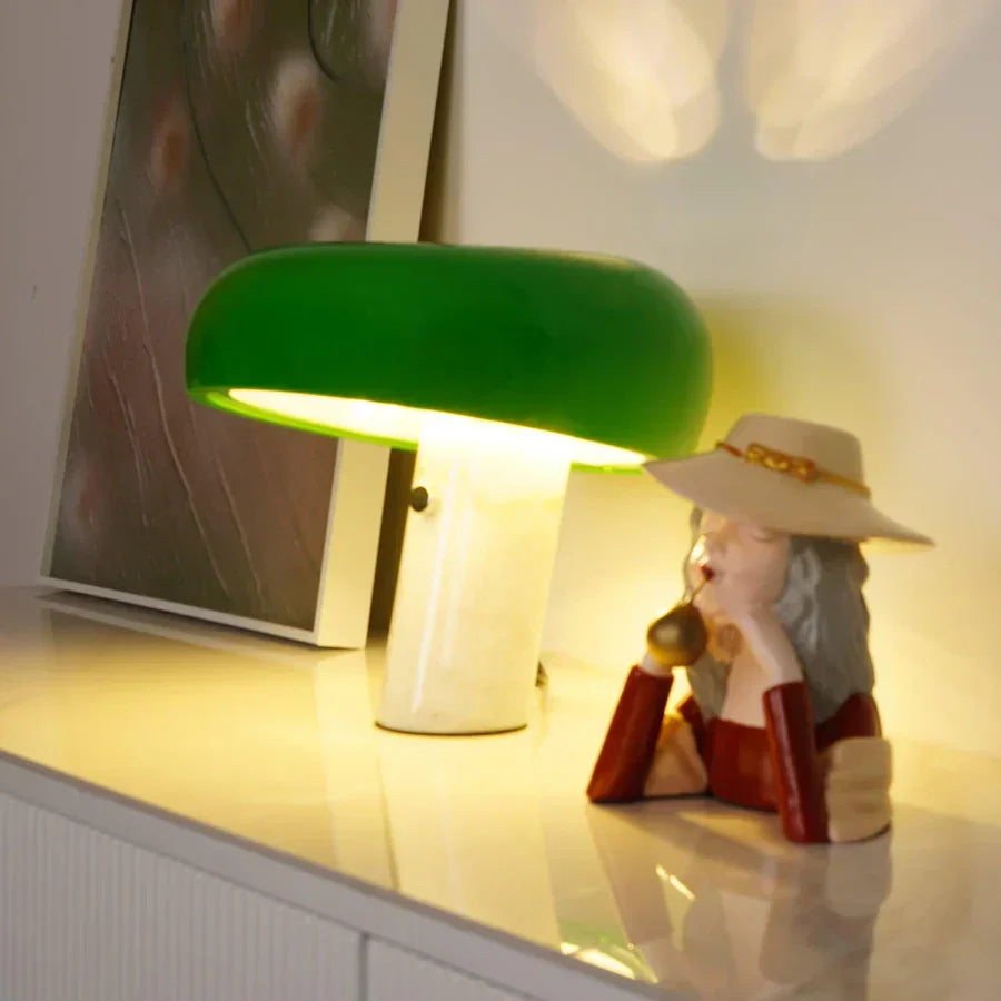 Table Lamp with Marble Base and Metal Shade