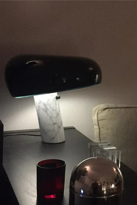 Table Lamp with Marble Base and Metal Shade