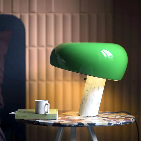 Table Lamp with Marble Base and Metal Shade