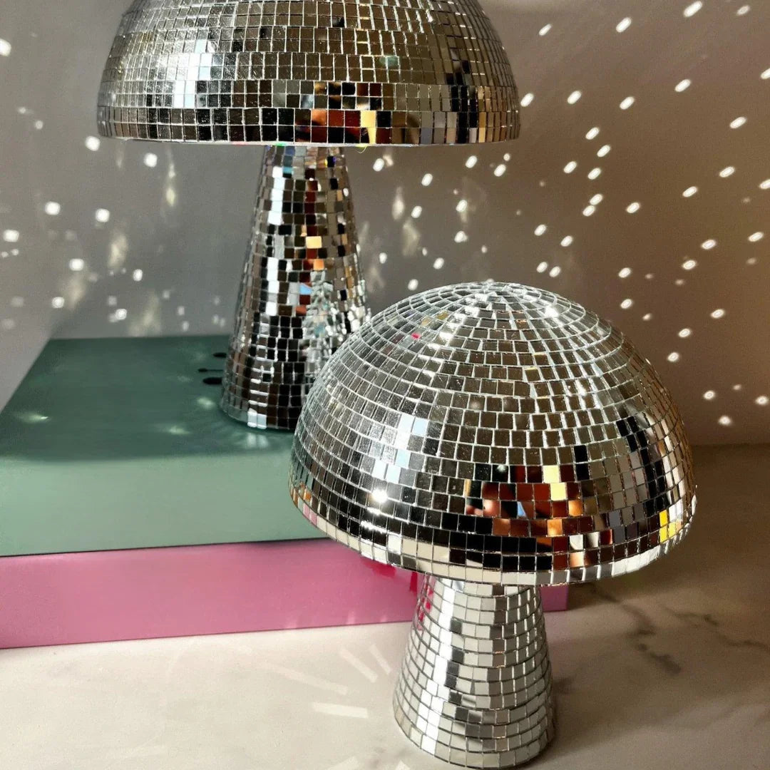 Table Lamp with Mushroom Design and Reflective Tiles