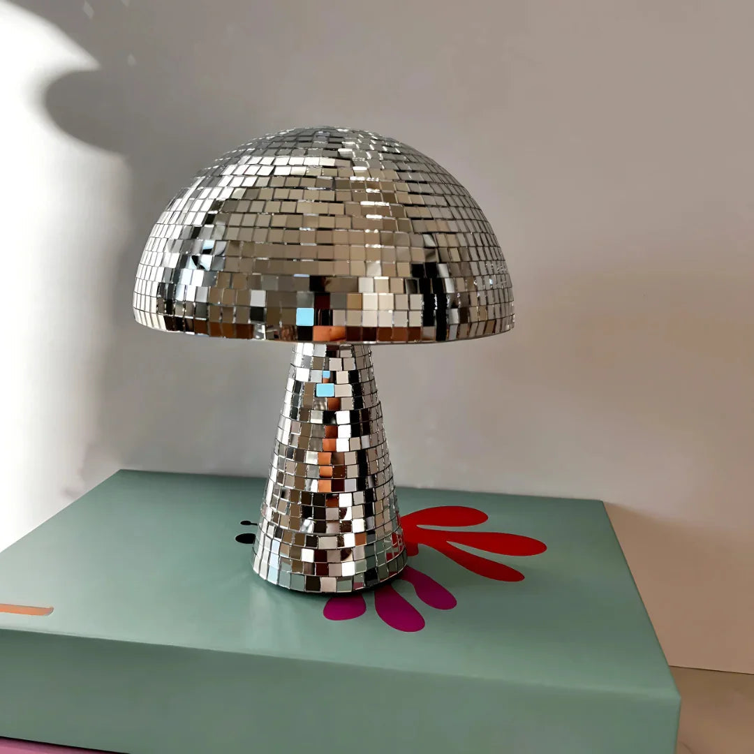 Table Lamp with Mushroom Design and Reflective Tiles
