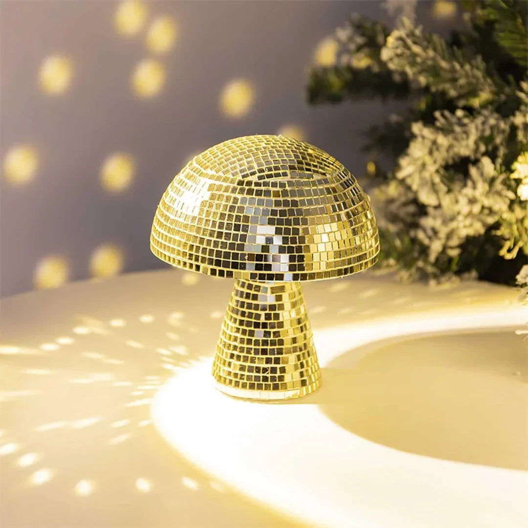 Table Lamp with Mushroom Design and Reflective Tiles
