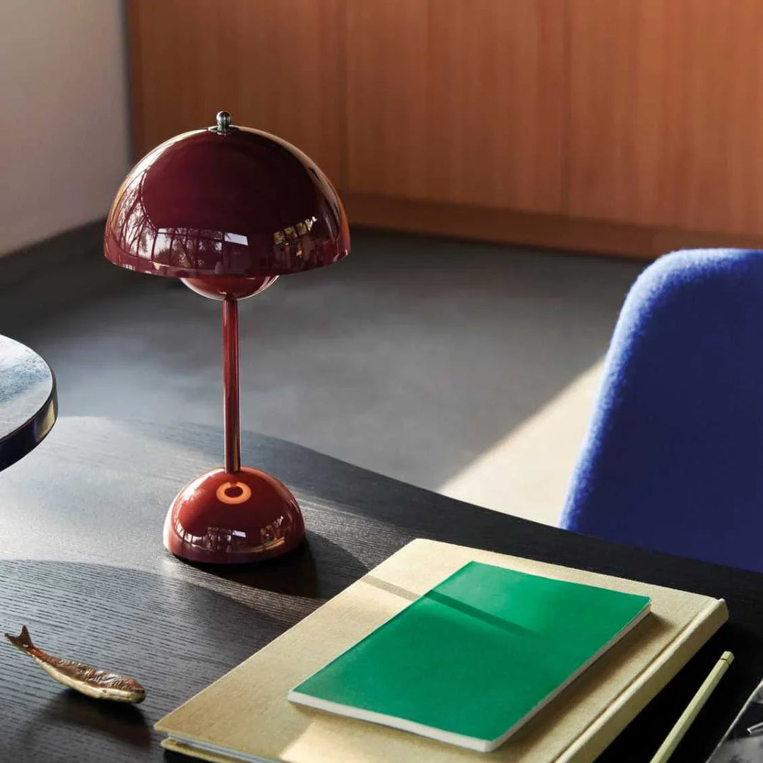Table Lamp with Rechargeable Battery and White Dome