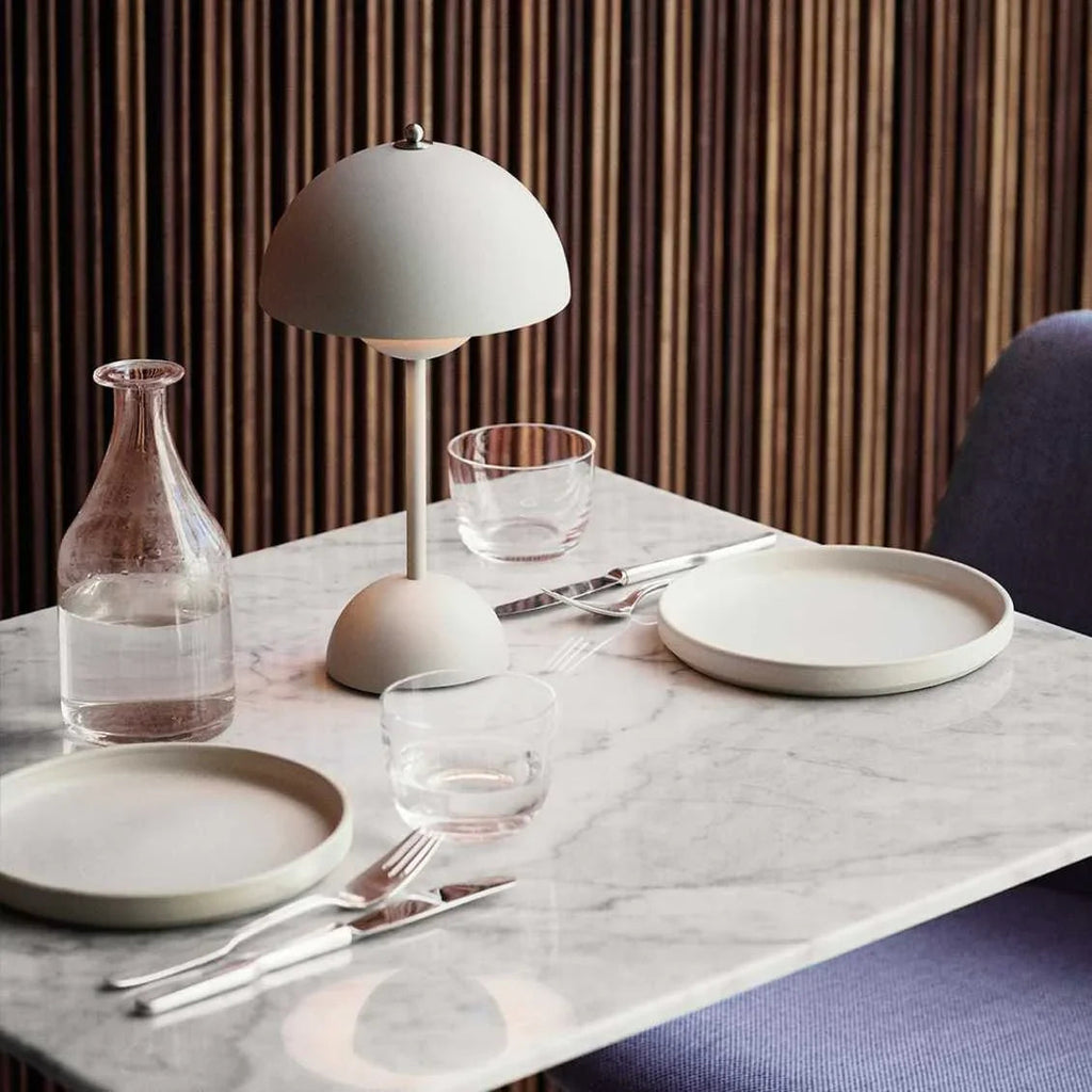 Table Lamp with Rechargeable Battery and White Dome