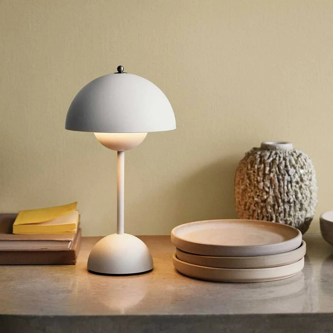 Table Lamp with Rechargeable Battery and White Dome