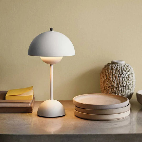 Table Lamp with Rechargeable Battery and White Dome
