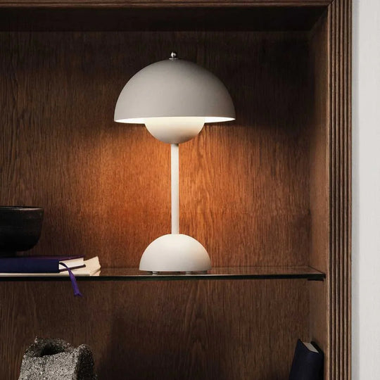 Table Lamp with Rechargeable Battery and White Dome