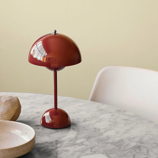 Table Lamp with Rechargeable Battery and White Dome