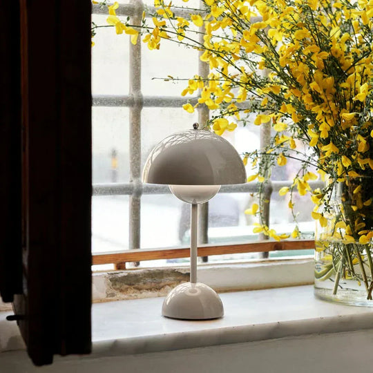 Table Lamp with Rechargeable Battery and White Dome