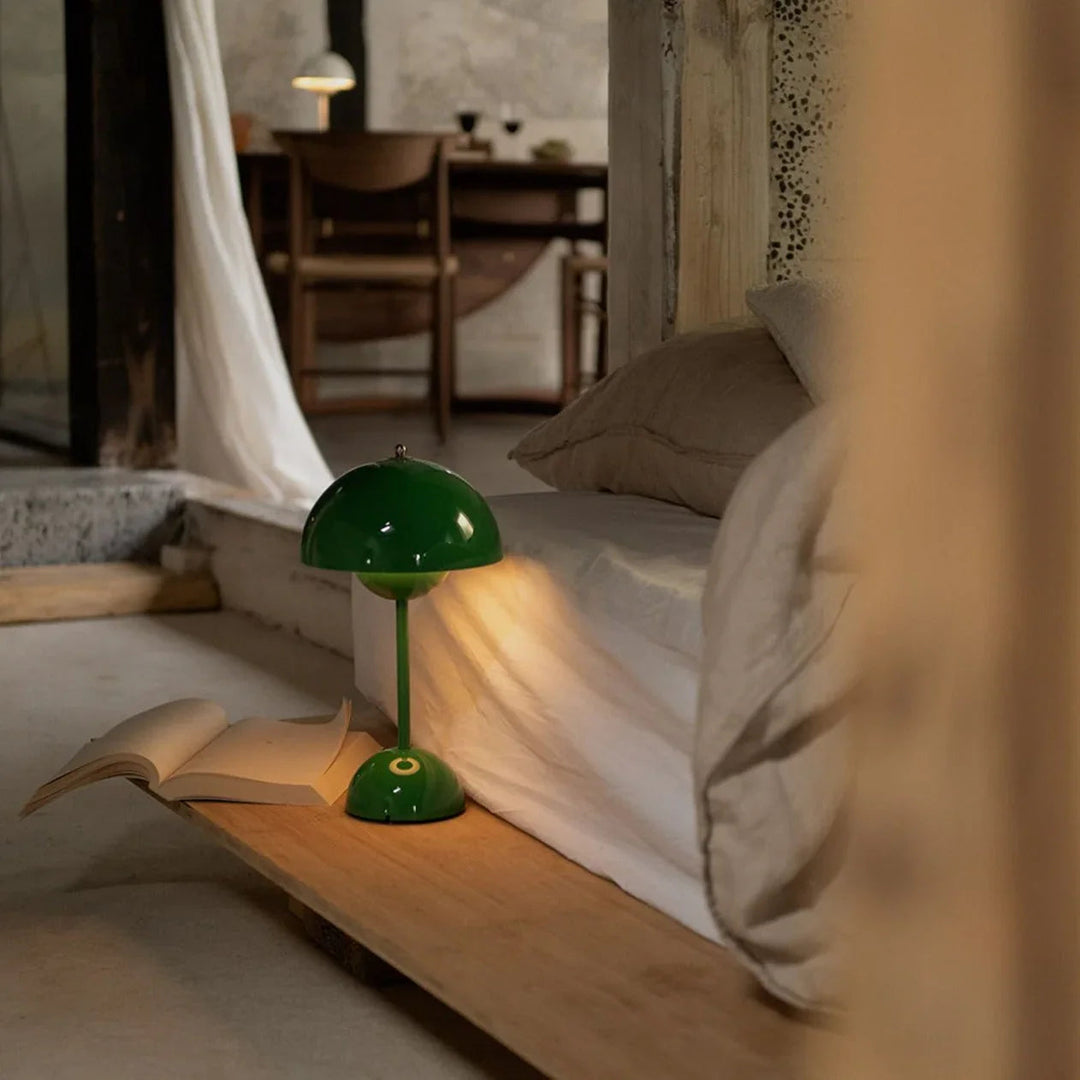 Table Lamp with Rechargeable Battery and White Dome