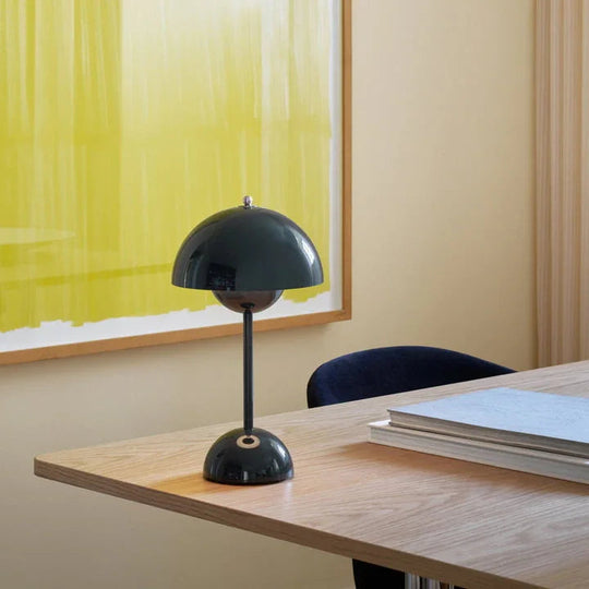 Table Lamp with Rechargeable Battery and White Dome